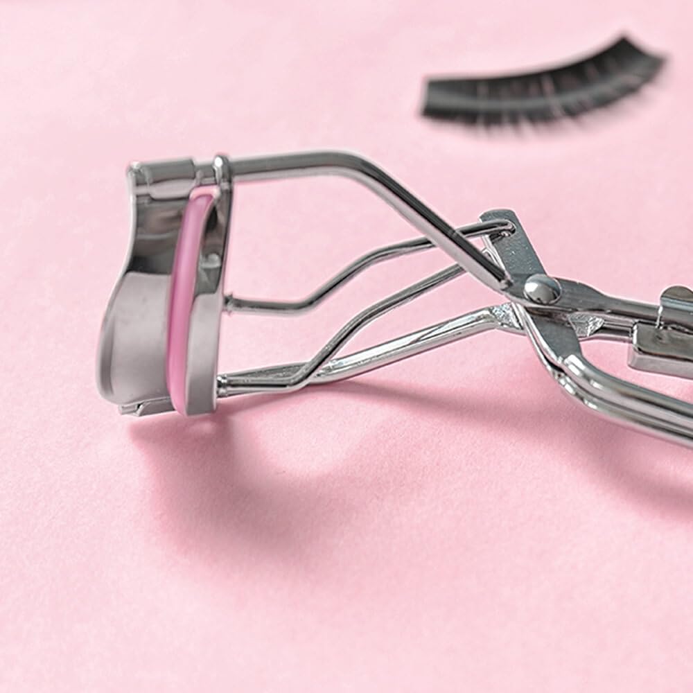 Jeufond 80 pcs Eyelash Curler Refills, Eyelash Curler Pads, Silicone Rubber Universal Eye lash Curler Replacement Refills with Clear Storage Box (Pink)