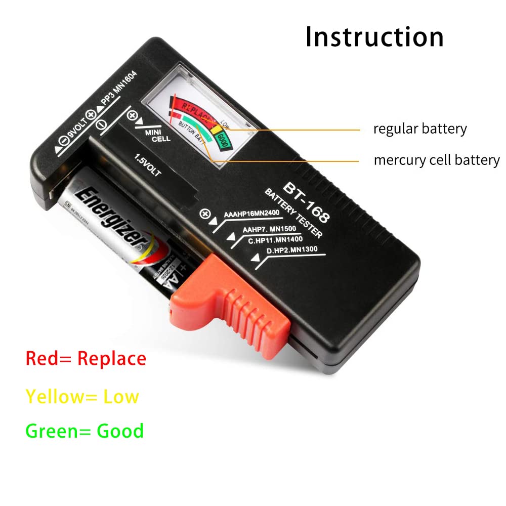 2 Pack Battery Tester, Universal Battery Checker for AA/AAA/C/D / 9V / 1.5V Button Cell Batteries Household Battery Life Level Testers Power Monitor Meter (Requires No Battery for Operation)