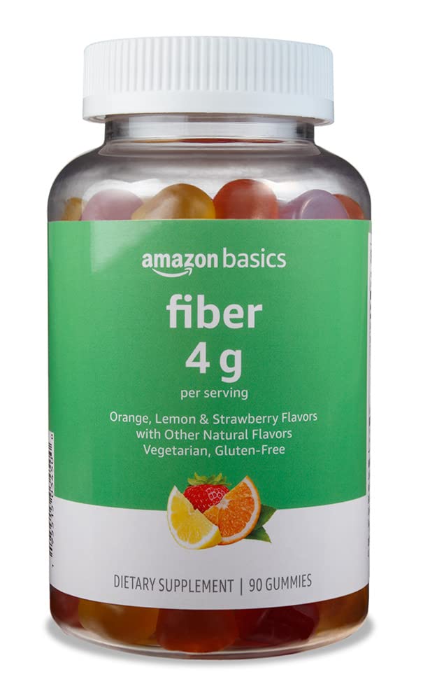 Amazon Basics Fiber Gummis für Verdauung und Regelmäßigkeit, Orange, Zitrone & Erdbeere Geschmacksrichtungen, 90 Stück, 1er-Pack (ehemals Solimo)