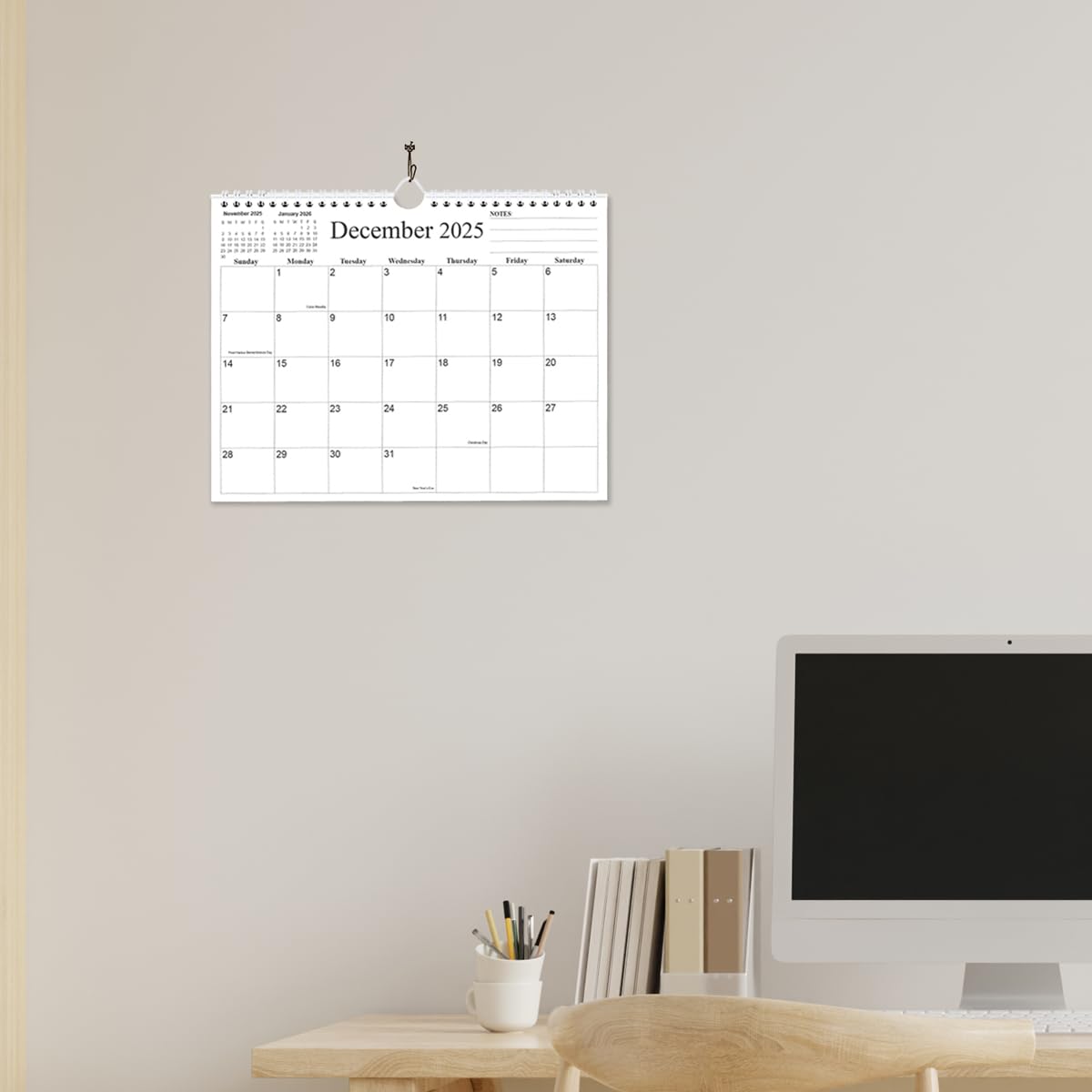 Calendar 2025-18 Months Calendar from January 2025 to June 2026, Wall Calendar 2025-2026 with Thick Paper, 8.5" x 11", Black