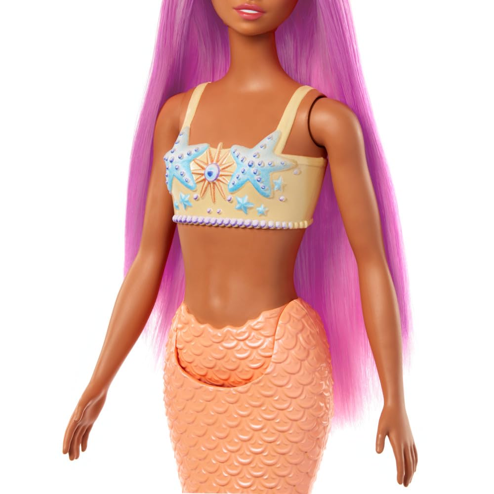Barbie Mermaid Doll with Pink Fantasy Hair & Headband Accessory, Toy with Starfish-Inspired Bodice & Soft Orange Tail