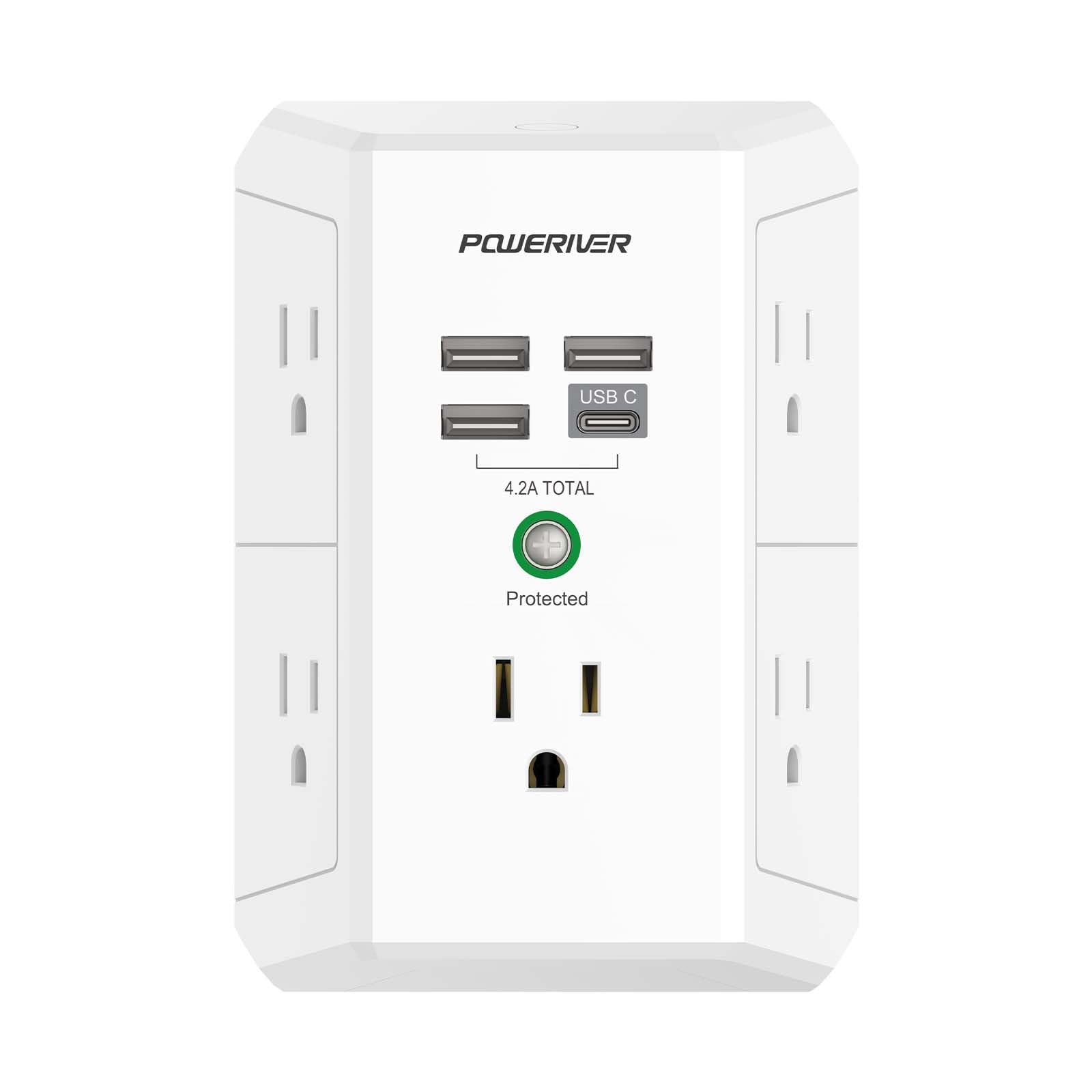 Surge Protector with 4 USB Ports - Multi Outlet Extender for Home, School and Office - ETL Listed, White