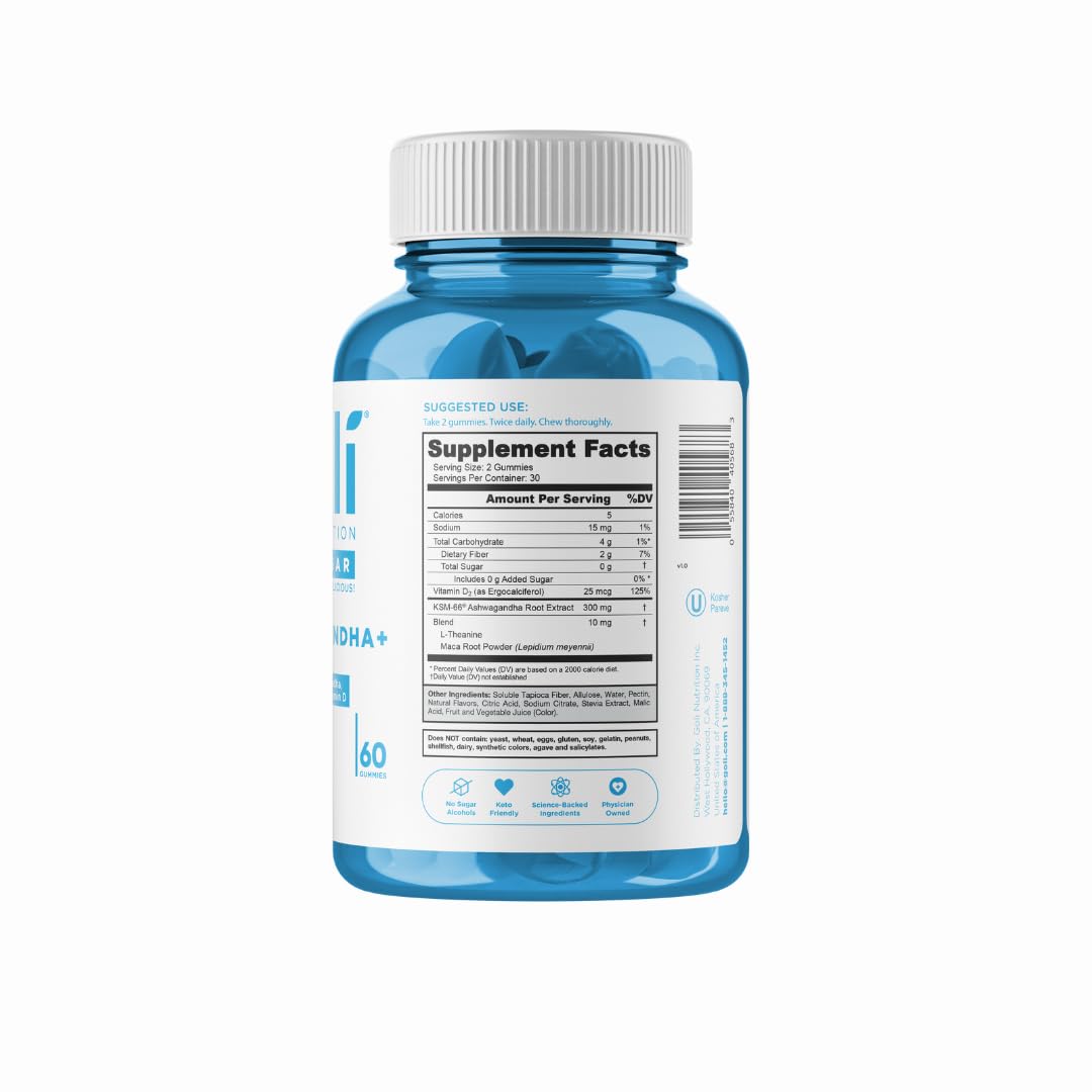 Goli Zero Sugar Ashwagandha & Vitamin D, Maca, L-Theanine Gummies, No Artificial Sweeteners, No Sugar Alcohols. Mixed Berry, KSM-66, Vegan, Plant Based, Non-GMO, Gluten-Free & Gelatin Free. (1)