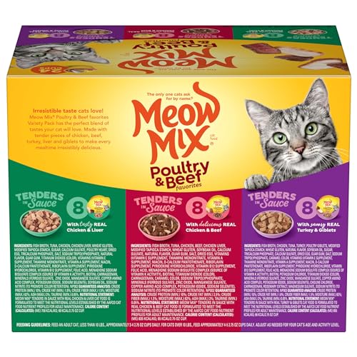 Meow Mix Tenders in Sauce Wet Cat Food, Poultry & Beef Variety Pack, 2.75 Ounce Cup (Pack of 24)