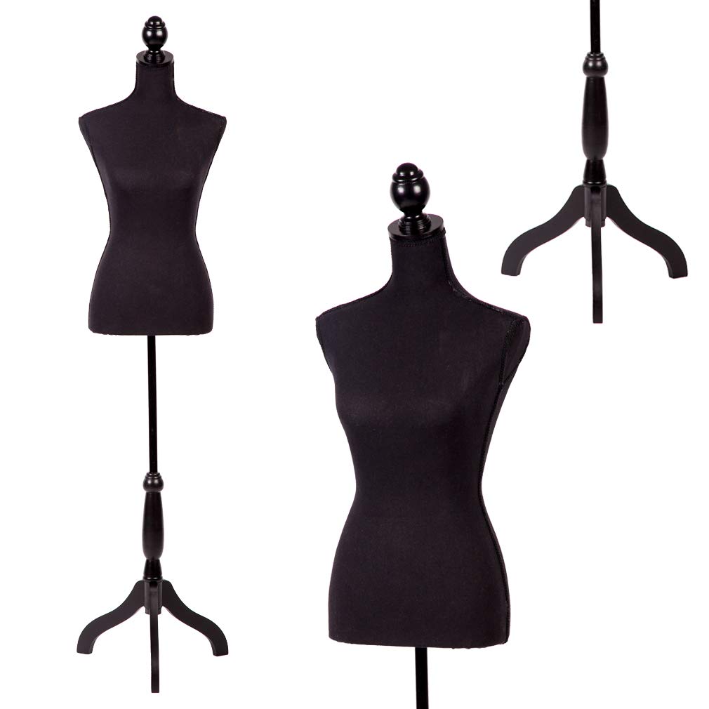 FDW Manikin 60"-67"Height Adjustable Female Dress Model Display Torso Body Tripod Stand Clothing Forms (Black, 60-67 Inches)