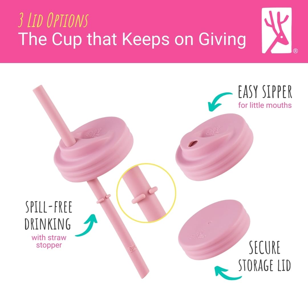 Elk and Friends Kids & Toddler Cups | The Original Glass Mason jars 8 oz with Silicone Straws with Stoppers | Smoothie Cups | Spill Proof Sippy Cups for Toddlers | 4 Pack
