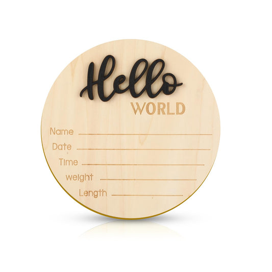 Baby Announcement Sign, 5.9 Inch Wooden Hello World Newborn Welcome Sign Birth Baby Name Plaques for Photo Props Baby Shower Hospital Nursery(Black)