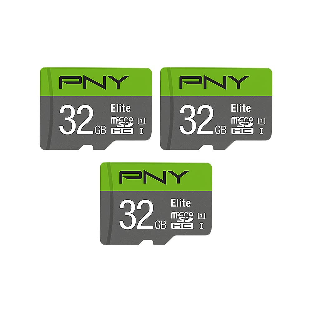 PNY 32GB Elite Class 10 U1 microSDHC Flash Memory Card - 100MB/s, Class 10, U1, Full HD, UHS-I, Micro SD (Pack of 3)