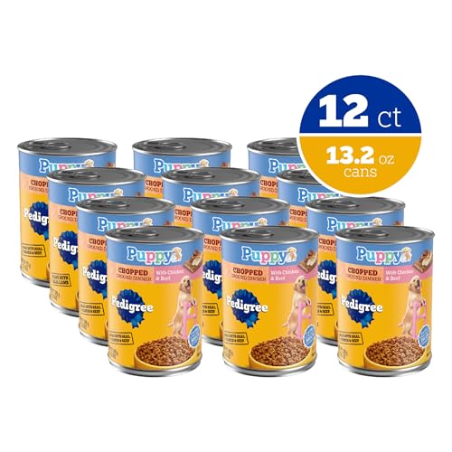 Pedigree Puppy Chopped Ground Dinner Canned Wet Puppy Food with Chicken & Beef, 13.2 oz. Cans (12 Count, Pack of 1)