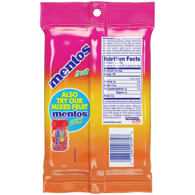 Mentos Candy, Mint Chewy Candy Roll, Fruit, Non-Melting, 1.32 Oz , 6 count(Pack of 1)