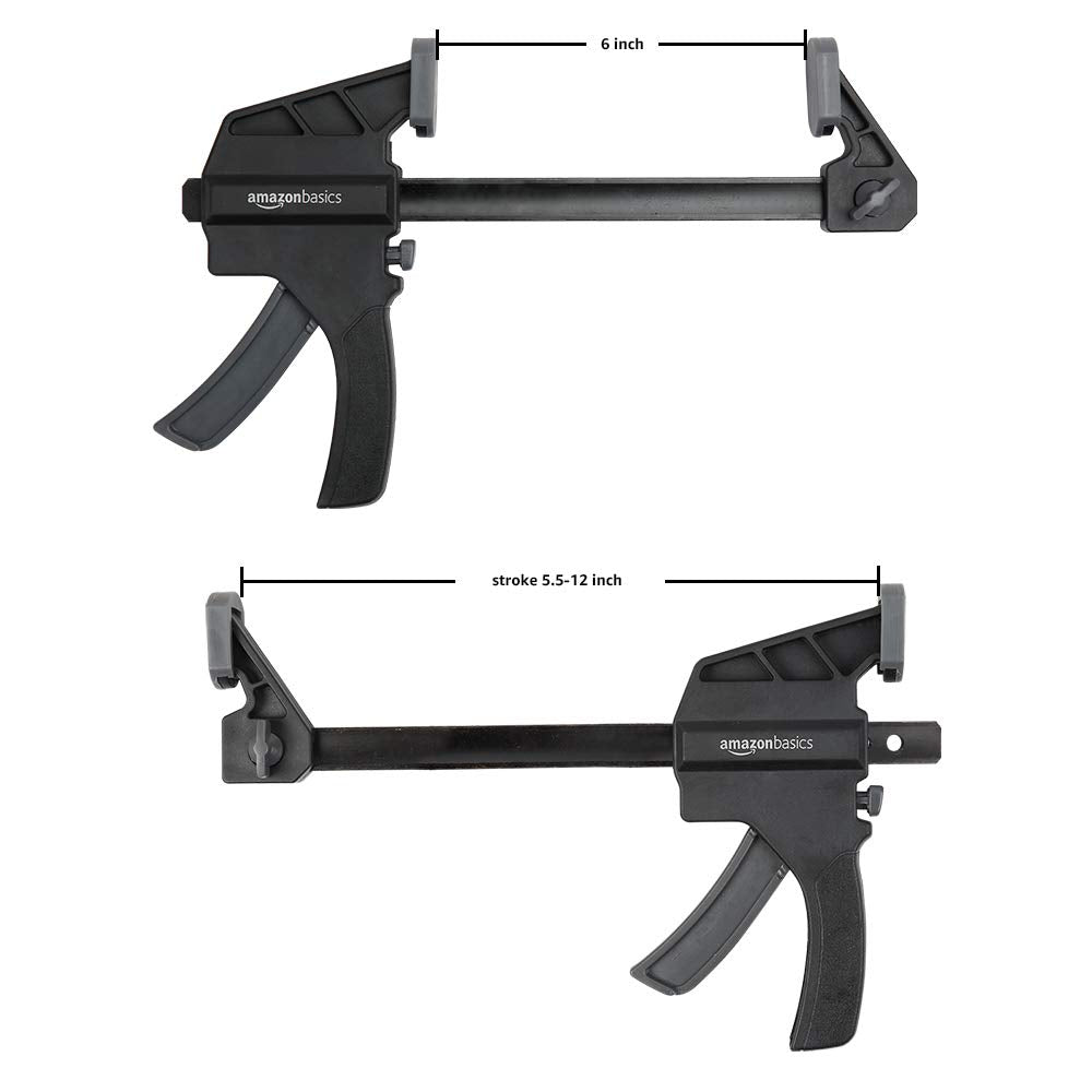 Amazon Basics 6-Piece Trigger Clamp Set, 2 Pack of 4-inch, 4 Pack of 6-inch, Black/Grey