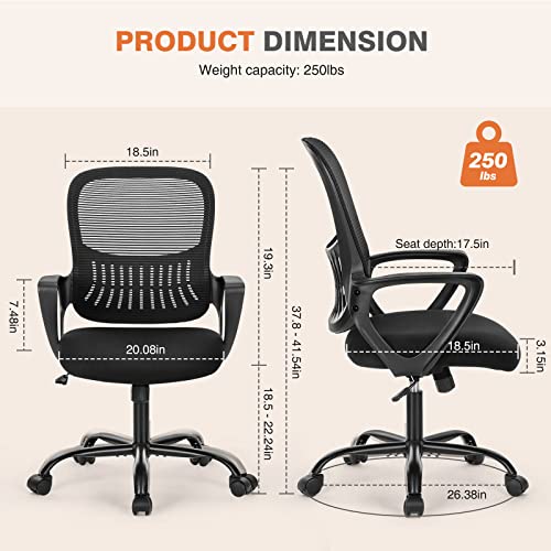 Sweetcrispy Home Office Ergonomic Mesh Executive Chair with Lumbar Support and Rolling Wheels, Computer Desk Adjustable Height Chair for Study