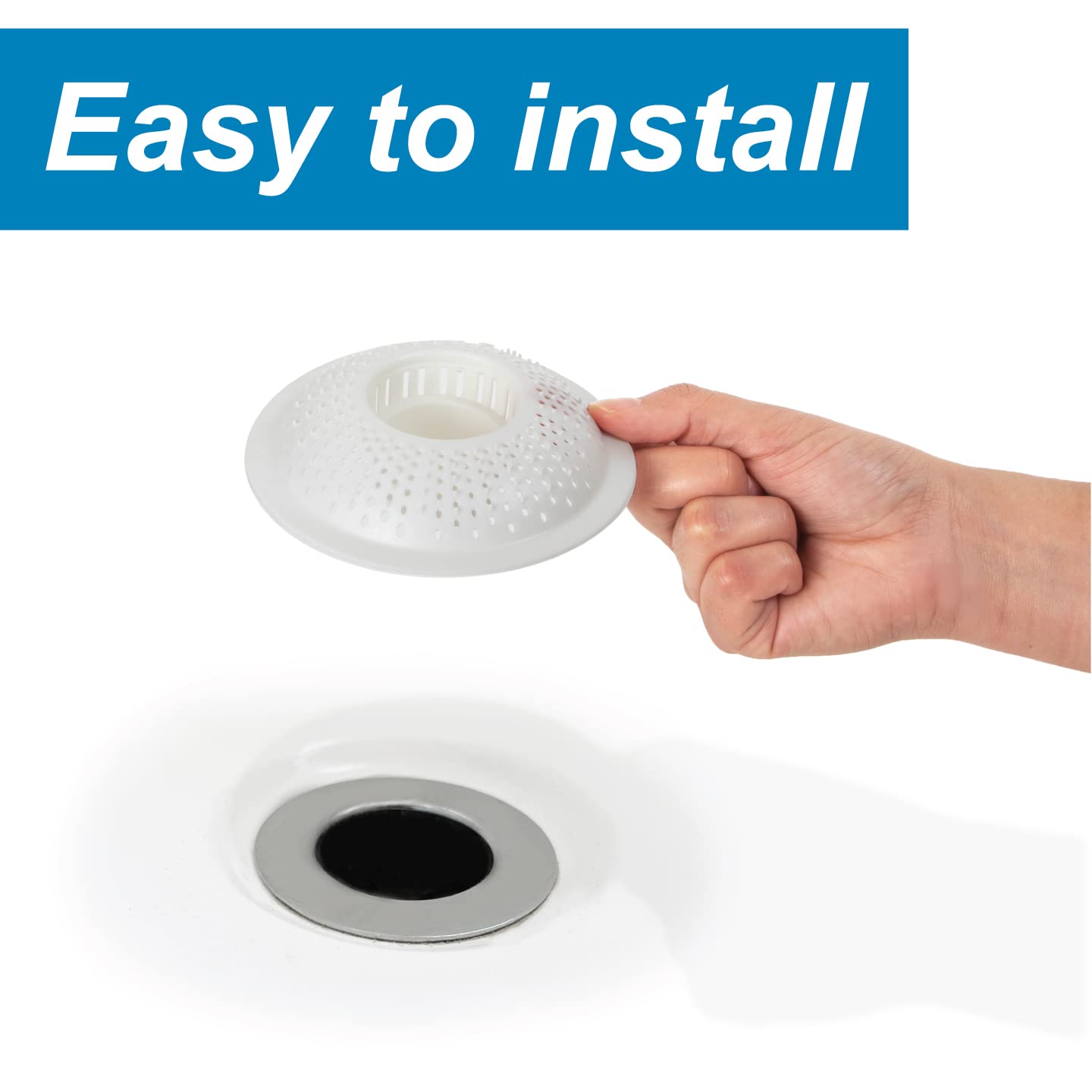 Hairstopper Drain Cover Hair Catcher for Shower and Bathtub, Protects Against Clogs Without Blocking Water Flow, White, 3 Pack