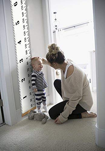 Mibote Baby Growth Height Chart Handing Ruler Wall Decor for Kids, Canvas Removable Height Growth Chart 79" x 7.9" (Black & White)