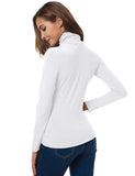 Womens White Turtleneck Tops Long Sleeve Lightweight Slim Active Shirt White Medium