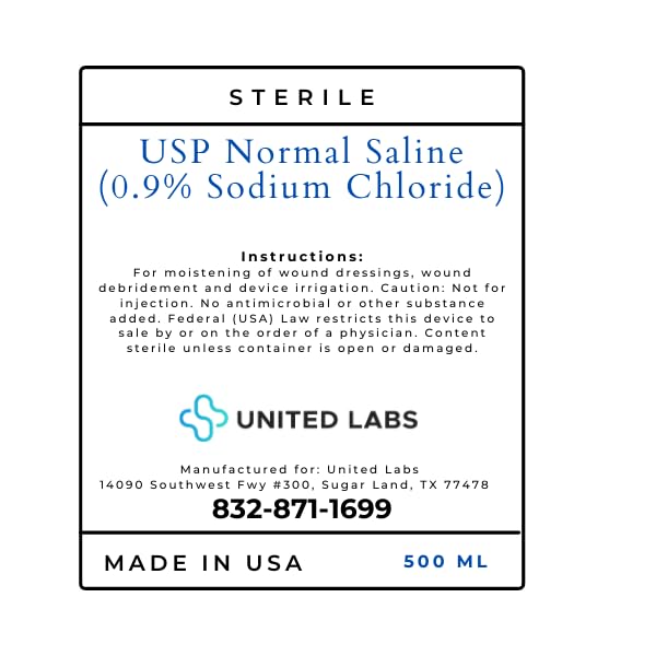 0.9% Sterile Saline Solution USP Normal 0.9% Sodium Chloride – Made in USA - 4 Pack Each 500 ml (2,000 ml Total)