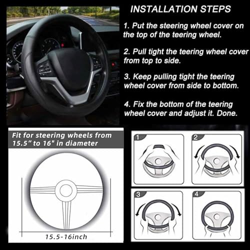 Valleycomfy Microfiber Leather Steering Wheel Cover Universal 15 inch (Black)