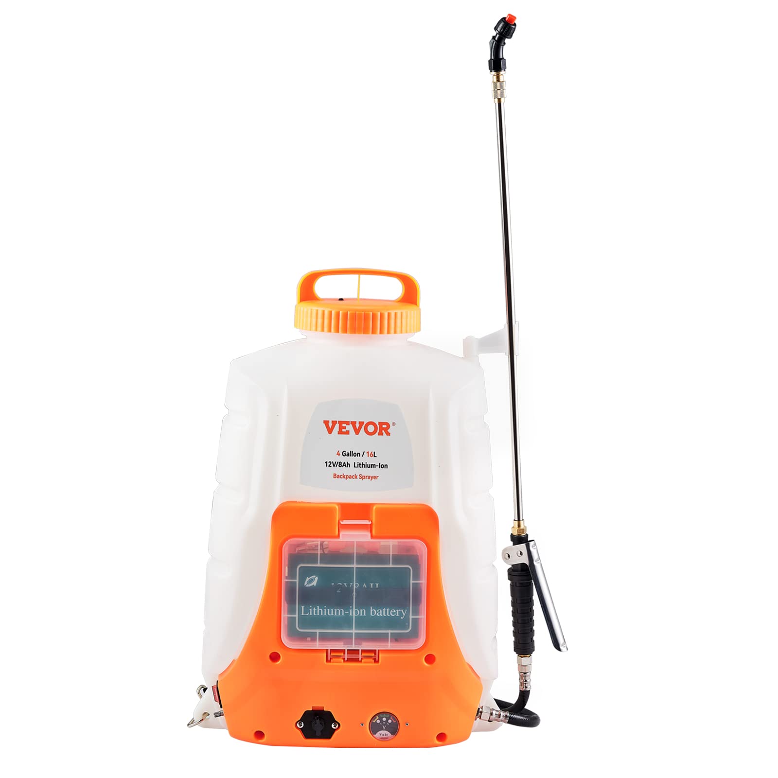 VEVOR Battery Powered Backpack Sprayer, 0-90 PSI Adjustable Pressure, 4 Gallon Tank, Back Pack Sprayer with 8 Nozzles and 2 Wands, 12V 8Ah Battery, Wide Mouth Lid for Weeding, Spraying, Cleaning