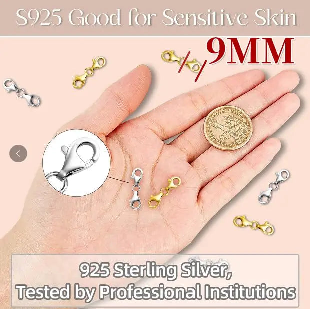 OHINGLT Double Lobster Claw Clasps 925 Sterling Silver Necklace Extender, Double End Design Necklace Clasps and Closures, Bracelet Connector Suitable for Jewelry Making