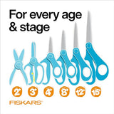 Fiskars 5" Softgrip Left-Handed Pointed-Tip Scissors for Kids Ages 4-7, Left-Handed Scissors for School or Crafting, Back to School Supplies, Blue Lightning