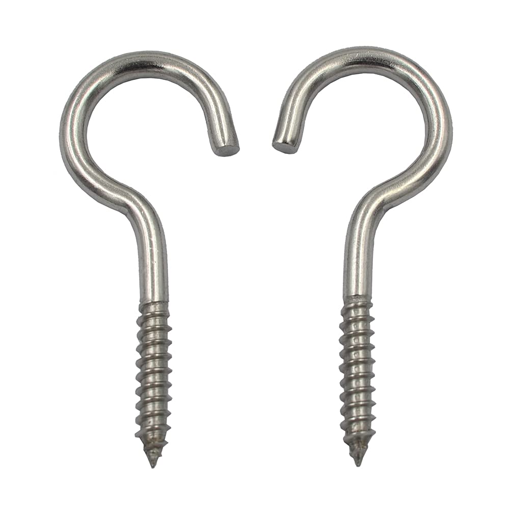 DGOL 10 pcs 2-1/2 Inch 304 Stainless Steel Screw-in Hooks Eye Bolt Ceiling Hook Screw Hanger Open Loop