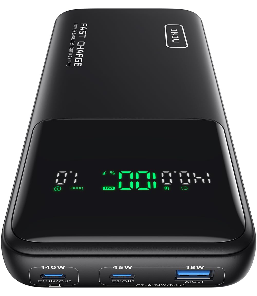 INIU 140W Power Bank, Compact 25000mAh High Capacity Laptop Portable Charger, USB C in&Out Tablet Powerbank, Smart Digital Display Phone Charger for iPhone 16 15, Samsung, iPad, MacBook, Laptop etc.