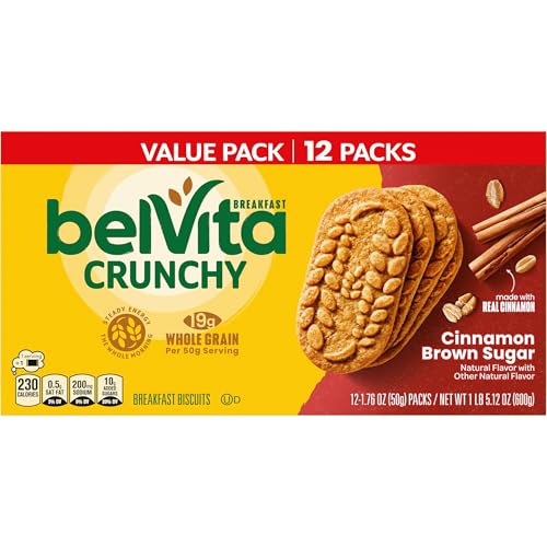 belVita Breakfast Bars Biscuits, Cinnamon Brown Sugar, Value Pack, 12 Packs (4 Biscuits Per Pack)