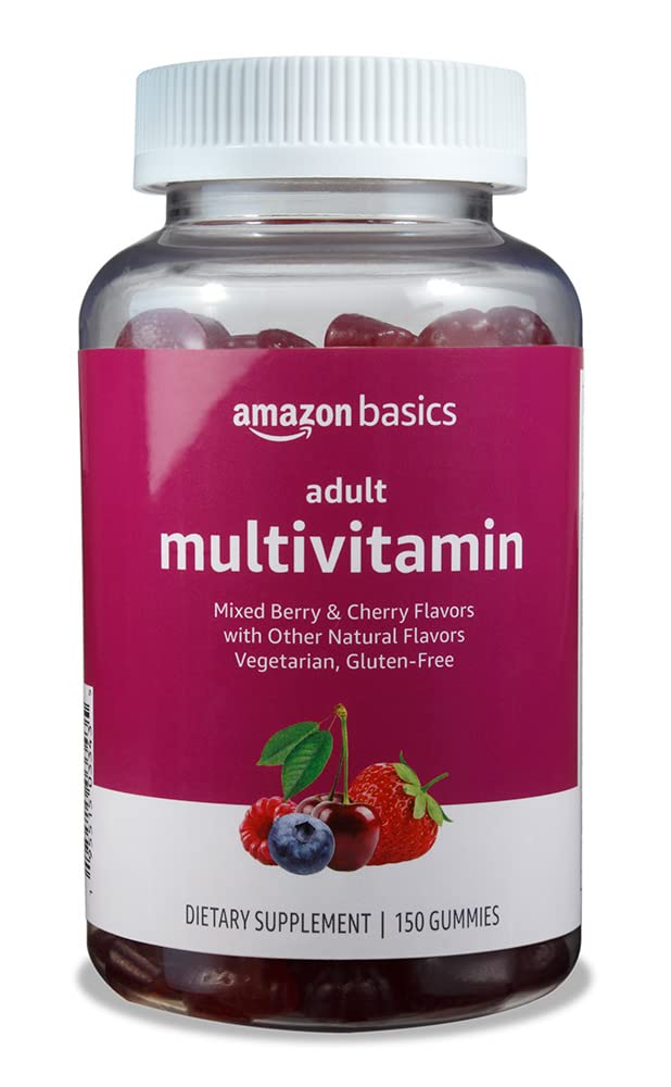 Amazon Basics Adult Multivitamin for Men & Women, 300 Gummies with Vitamins A, C, D, E, B-6 and B-12, 150 Count (Pack of 2) (150 Day Supply) (Previously Solimo)