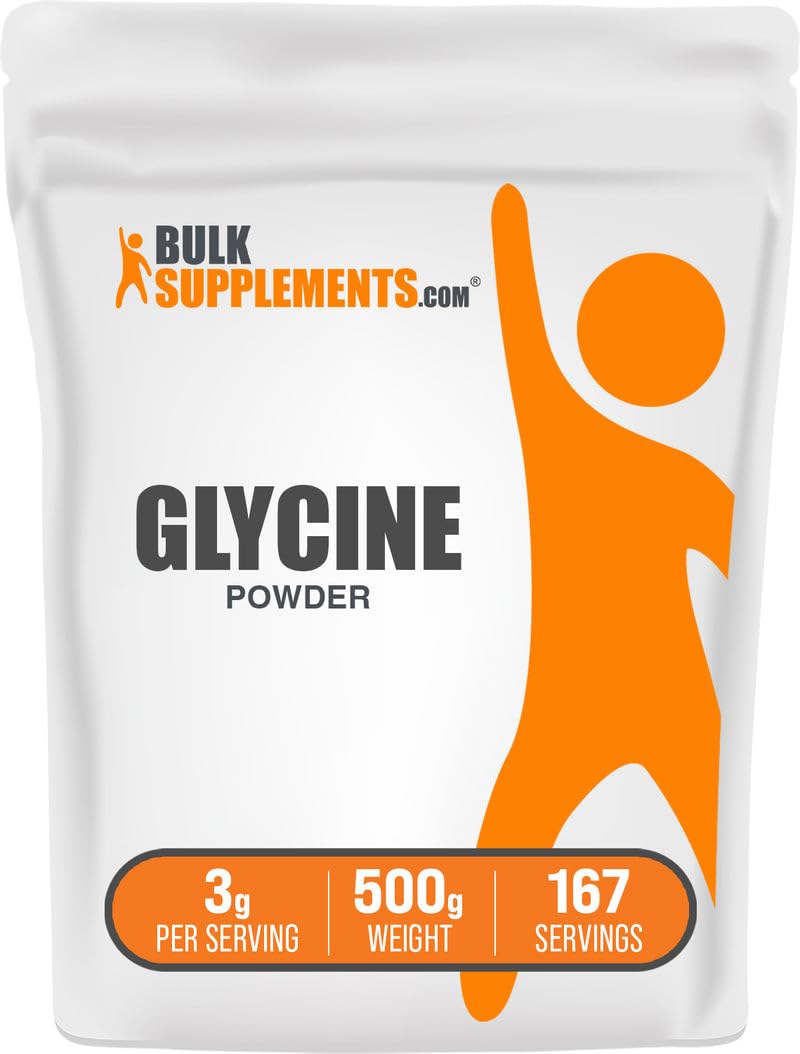BulkSupplements.com مسحوق الجلايسين - مكملات الجلايسين، مكمل حمض أميني - غير منكه وخالي من الغلوتين، 3 جم لكل جرعة، 500 جم (1.1 رطل) (عبوة واحدة)