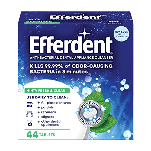 Efferdent Retainer Cleaning Tablets, Denture Cleaning Tablets for Dental Appliances, Minty Fresh & Clean, 44 Count