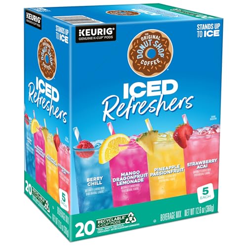 The Original Donut Shop, Iced Refreshers, Keurig Single Serve K-Cup Pod Variety Pack, Strawberry Acai, Pineapple Passionfruit, Mango Dragonfruit Lemonade, Berry Chill, 20-Count