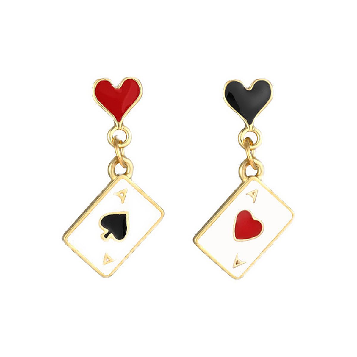 Queen of Hearts Dangle Drop Earrings, Asymmetric Long Clock Poker Earrings Queen of Hearts Costume Accessories for Women Halloween Theme Accessories (2)