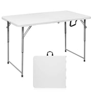 Byliable Folding Table 4 Foot Portable Heavy Duty Plastic Fold-in-Half Utility Table Small Indoor Outdoor Adjustable Height Folding with Carrying Handle, Camping and Party,White