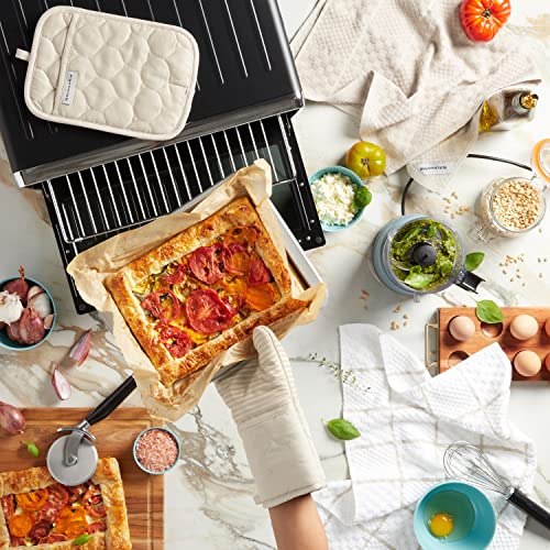 KITCHENAID Quilted Cotton Terry Cloth Oven Mitt, Pot Holder, Kitchen Towel 4-Pack Set, Heat Resistant, Silicone Grip, 16"x26", 7"x13" & 7"x10", Milkshake