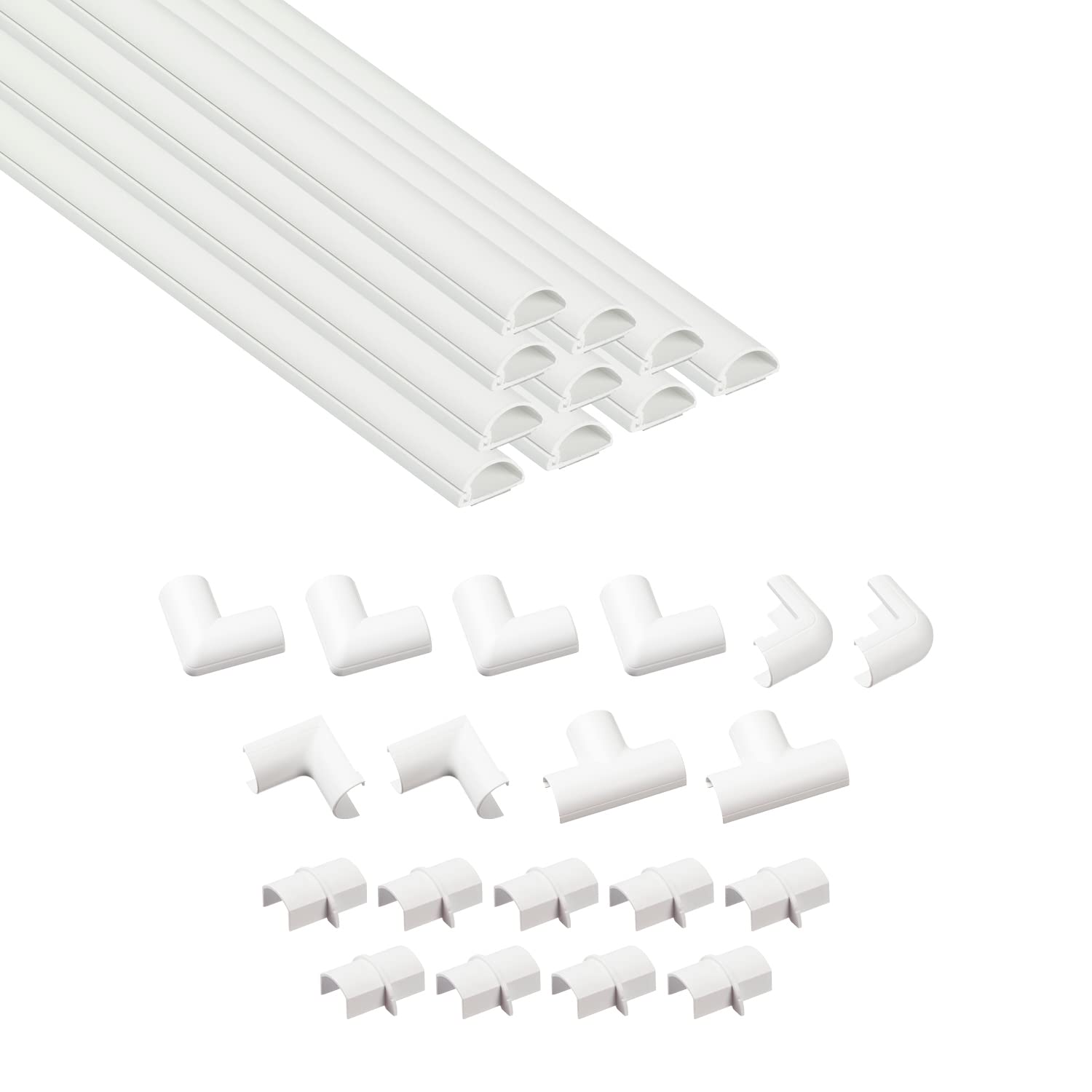 D-Line 157in Cord Cover Kit, Self-Adhesive Wire Hiders, Paintable Cable Raceway to Hide Wires on Wall, Electrical Cable Management - 10x 15.7 Lengths & 19 Accessories - 1.18" (W) x 0.59" (H) - White