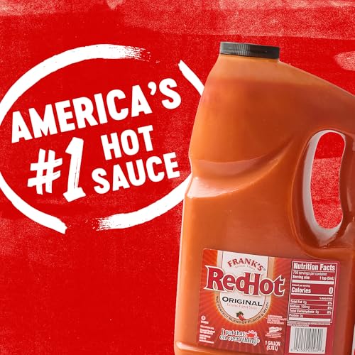 Franks RedHot Original Cayenne Pepper Hot Sauce, 1 gal - One Gallon Bulk Container of Cayenne Pepper Hot Sauce to Add Flavorful Heat to Entrees, Sides, Snacks, and More