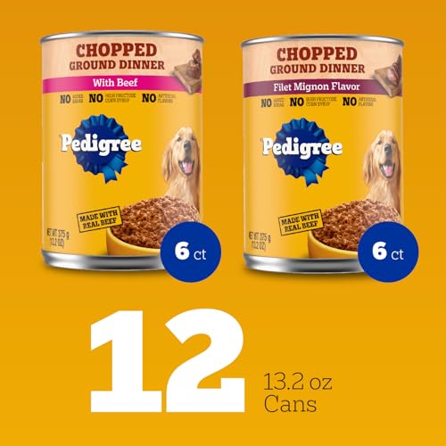 Pedigree Chopped Ground Dinner Wet Dog Food Filet Mignon & Beef Variety Pack, 13.2 oz. Cans (12 Count, Pack of 1)