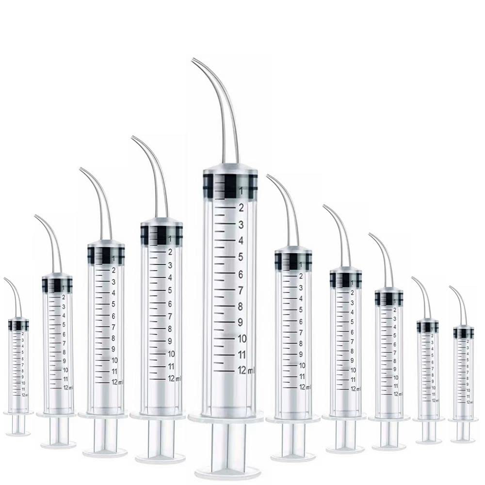 10 Pack Dental Syringes with Curved Tip Disposable Gradient Dental Irrigation Syringes for Oral Dental Care Tonsil Stone Removal Laboratory Feeding Small Pets Curved Measurable (12ml, transparent, 10)