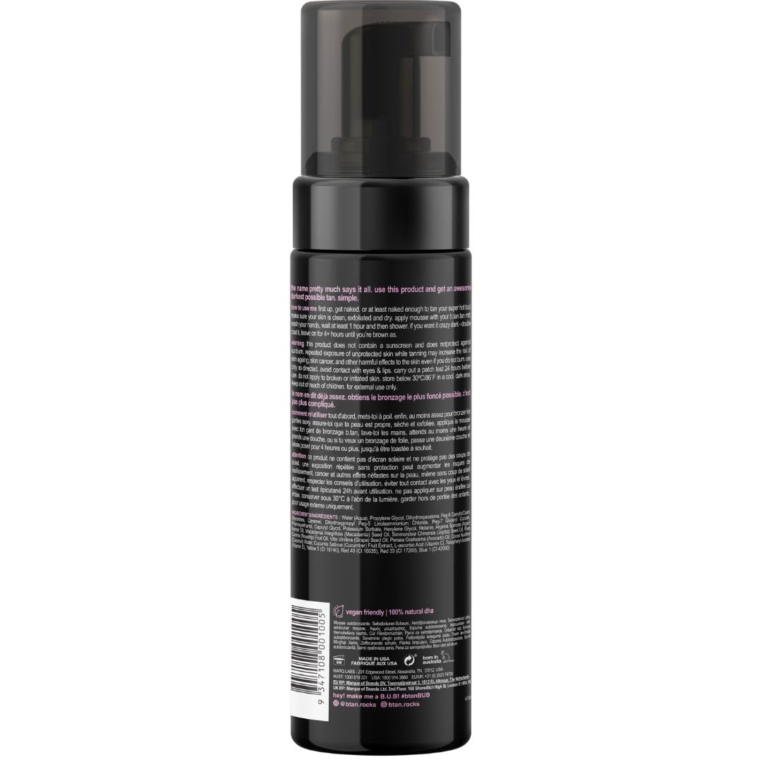 b.tan Ultra Dark Self Tanner Mousse | I Want The Darkest Tan Possible - Fast, 1 Hour Express Sunless Tanning Foam, Golden Bronzing Glow, Face & Body, No Fake Tan Smell, Vegan, Cruelty Free, 6.7 Fl Oz