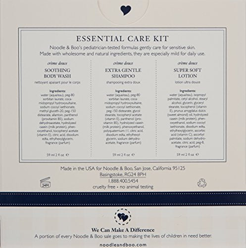 Noodle & Boo Essential Care 3 Piece Kit Super Soft Baby Lotion, Extra Gentle Shampoo and Soothing Body Wash, 2 Oz of each