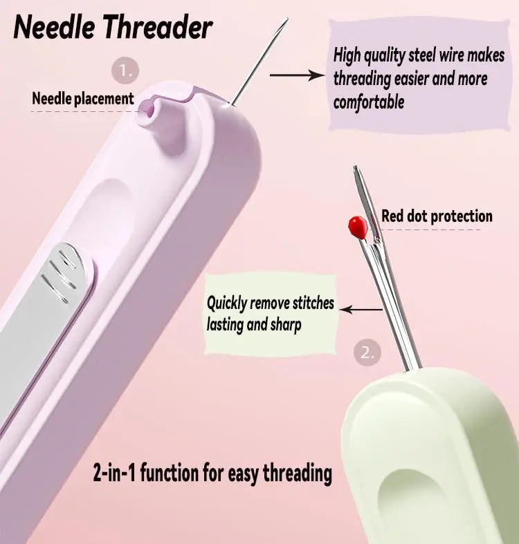 Needle Threaders, 3PCS 2 in 1 Needle Threader Seam Ripper for Hand Stitching, Upgraded Automatic Needle Threader with Stretchable Thread Insertion Needles, Sewing Supplies, Sewing Stitch Remover Tool