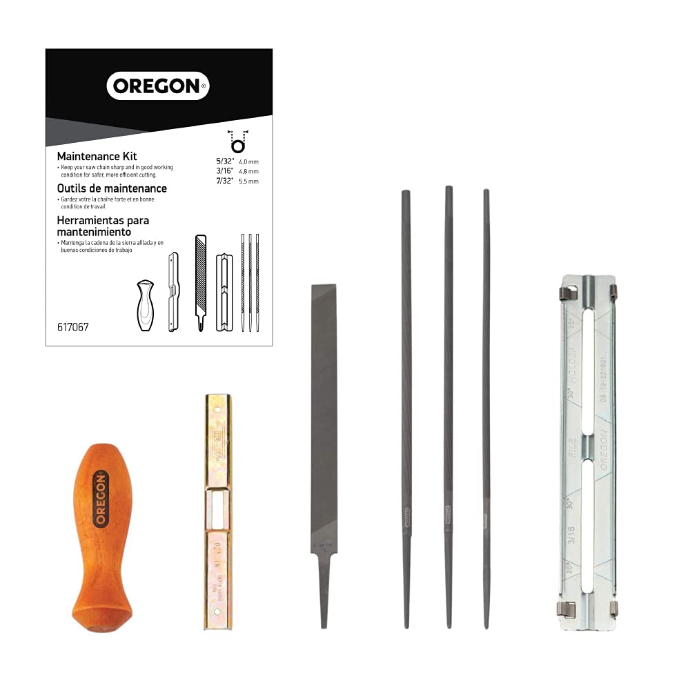 Oregon Universal Chainsaw Field 7pc Sharpening Kit - Includes 5/32", 3/16", and 7/32" Round Files, 6" Flat File, Handle, Filing Guide, and Travel Pouch (617067)