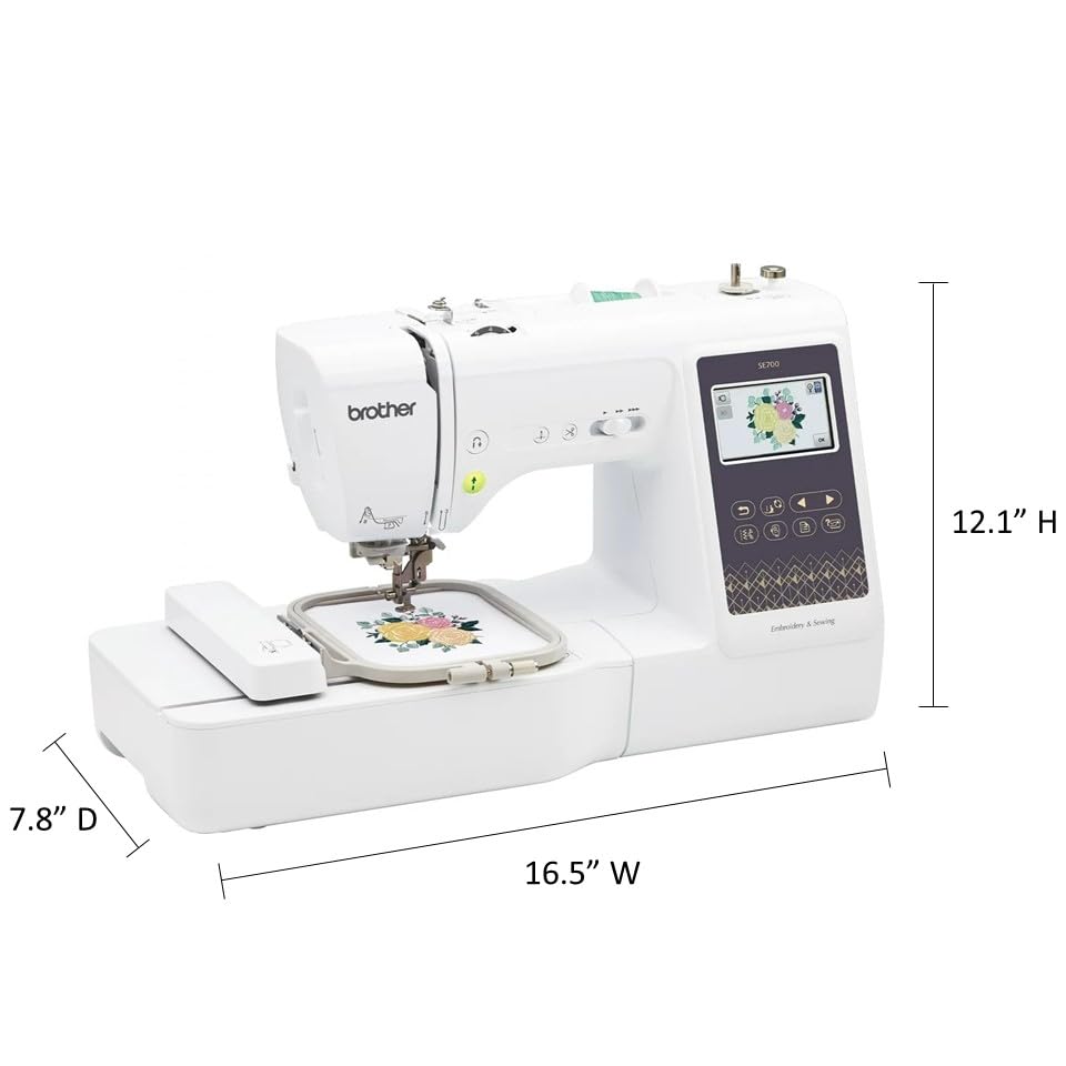 Brother SE700 Sewing and Embroidery Machine, Wireless LAN Connected, 135 Built-in Designs, 103 Built-in Stitches, Computerized, 4" x 4" Hoop Area, 3.7" Touchscreen Display, 8 Included Feet, White
