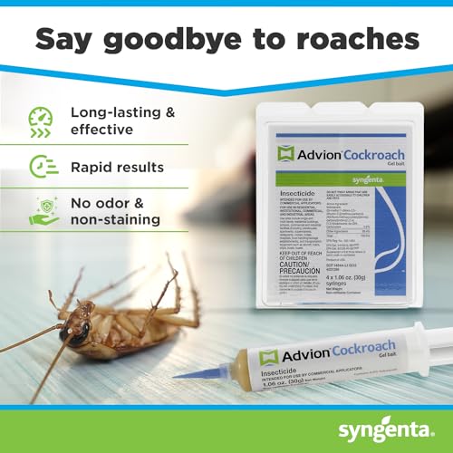 Advion Cockroach Gel Bait, 4 Tubes x 30-Grams, 4 Plunger and 4 Tips, German Roach Insect Pest Control, Indoor and Outdoor Use, Roach Killer Gel for American, German and Other Major Cockroach Species