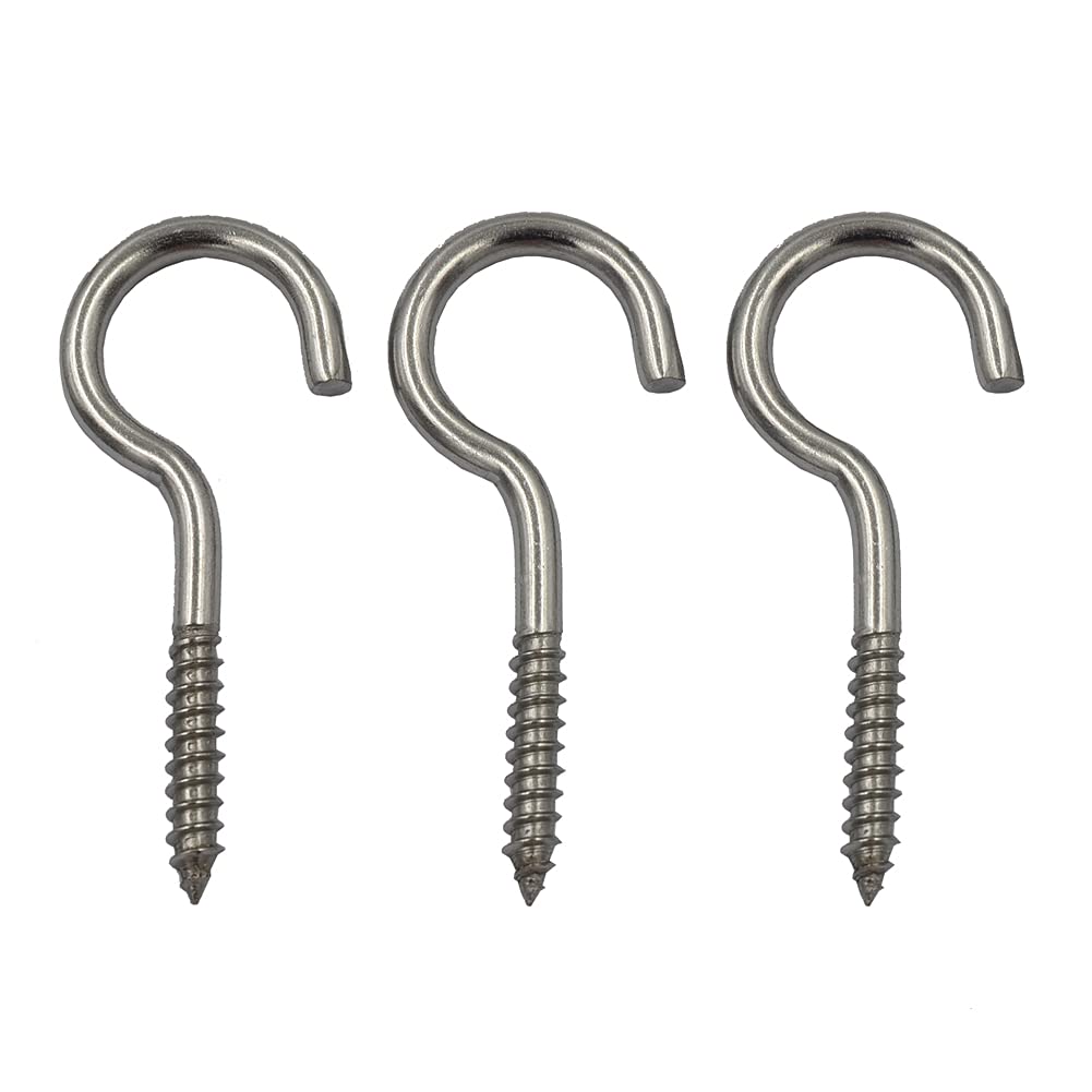 DGOL 10 pcs 2-1/2 Inch 304 Stainless Steel Screw-in Hooks Eye Bolt Ceiling Hook Screw Hanger Open Loop