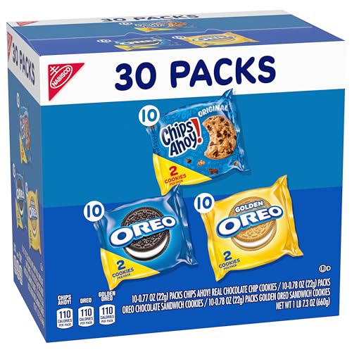 Nabisco Sweet Treats Cookie Variety Pack OREO, OREO Golden & CHIPS AHOY!, School Snacks, 30 Snack Packs (2 Cookies Per Pack)