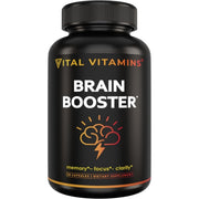 Vital Vitamins Brain Supplements with Bacopa Monnieri - for Memory and Focus – Nootropic Brain Booster - Caffeine-Free Support for Adults & Seniors – Non-GMO, 30-Day Supply, 30 Capsules