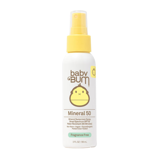 Sun Bum Baby Bum SPF 50 Sunscreen Spray | Mineral UVA/UVB Face and Body Protection for Sensitive Skin | Fragrance Free | Travel Size | 3 FL OZ