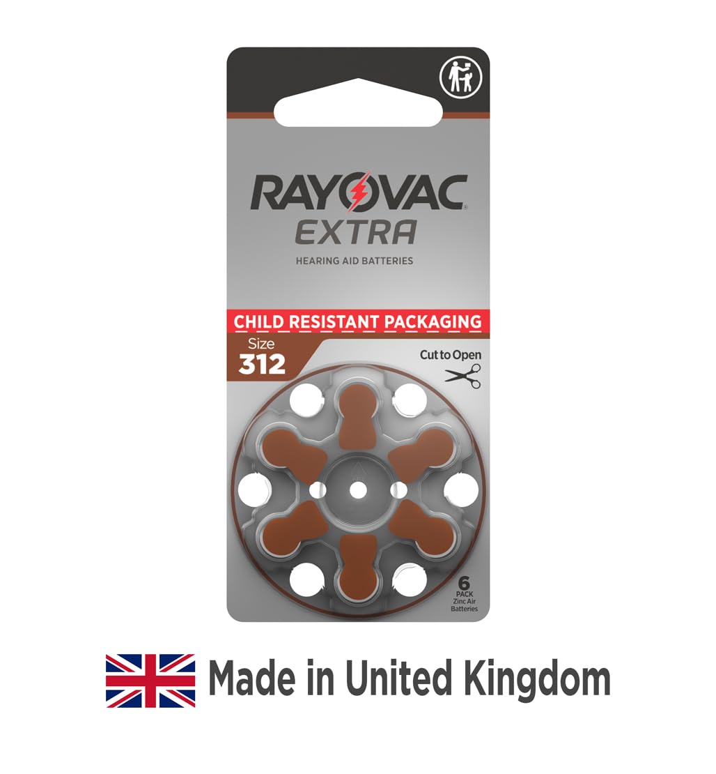 Rayovac Extra hearing aid batteries size 312. Long-lasting mercury-free zinc-air hearing aid batteries - 1.45v. (60 batteries)