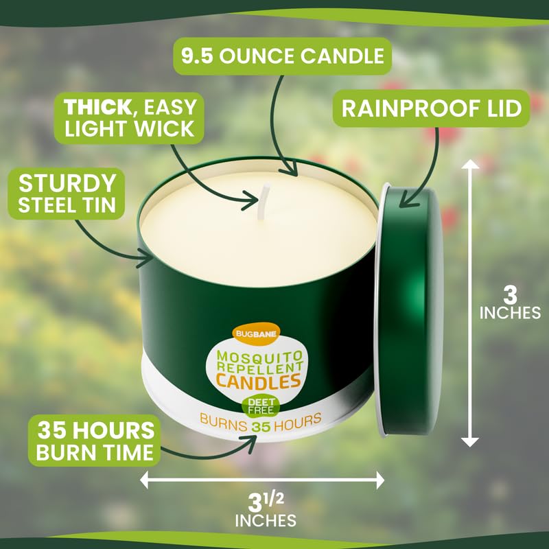 2 Mosquito Candles for Outside. Citronella Candles Outdoor Large. DEET Free with 5 Natural Essential Oils. Insect Fly Bug Candle Repellent Outdoor. Mosquito Repellent Candle Indoor Home Patio Camping